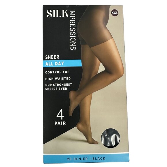 Silk Impressions Sheer All Day Control Top High Waisted Tights 4 Pairs XXL Black - Picture 1 of 11
